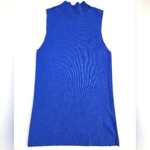 AnnTaylor Petite Solid Blue Knit Turtleneck Sleeveless Pullover Sweater, sz PS